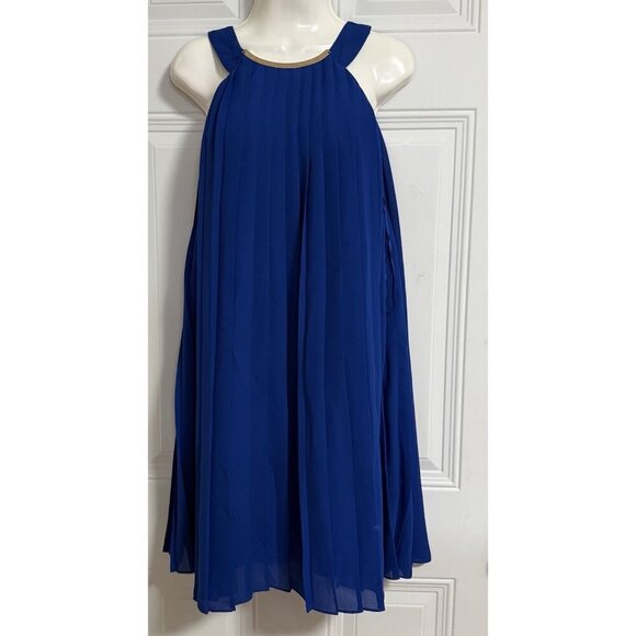 Belle Badgley Mischka Blue Dress SZ 8 Authentic Gold Hardware Classic Glamour - Picture 1 of 10